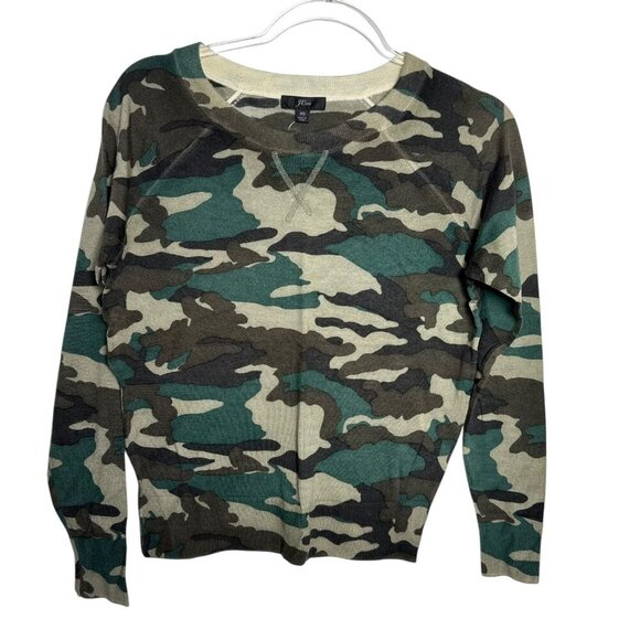 J.Crew Camo Sweatshirt Sweater womens Size XS 100% merino wool Crewneck NWT - Picture 1 of 12